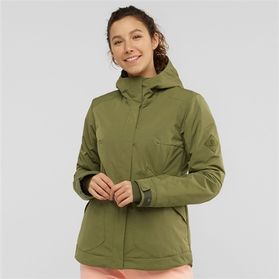 Olive Green Women's Salomon SNOW REBEL Ski Jackets | 109-THDIBZ