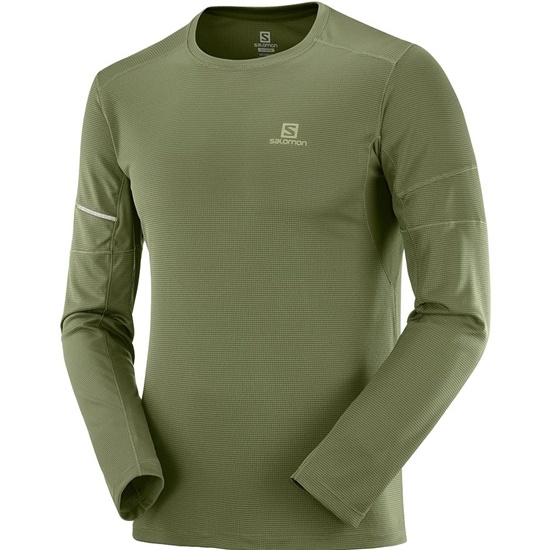 Olive Men's Salomon AGILE LS M T Shirts | 052-GTYWVH