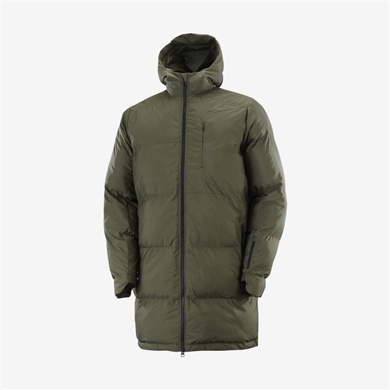 Olive Men's Salomon OUTLIFE PACKABLE LONG PUFFER JKT U Insulated Jackets | 471-JAKVRN