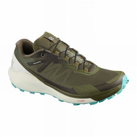 Olive Women's Salomon SENSE RIDE 3 W Trail Running Shoes | 038-AVSHDX