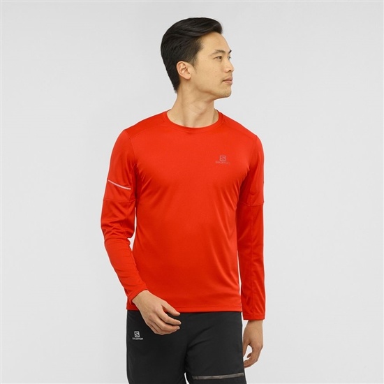 Orange Men's Salomon AGILE LS M Tops | 896-GHJOXP