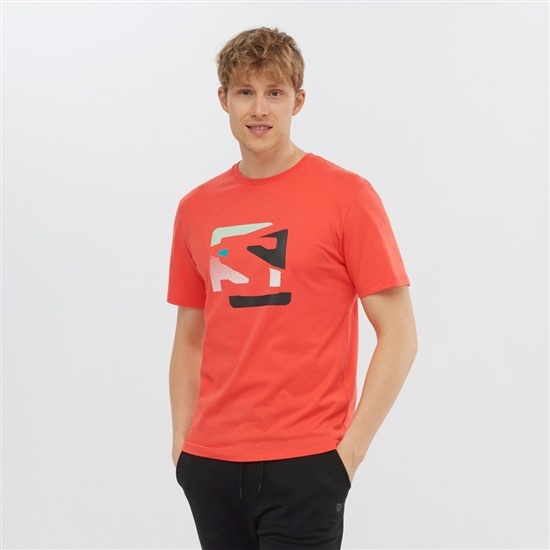 Orange Men's Salomon OUTLIFE GRAPHIC DISRUPTED LOGO SS M Short Sleeve T Shirts | 853-MYOLZK