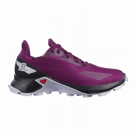 Purple / Black Kids' Salomon ALPHACROSS BLAST CLIMASALOMON WATERPROOF Trail Running Shoes | 304-YPUNZF