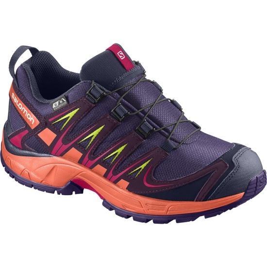 Purple / Orange Kids' Salomon XA PRO 3D CSWP K Trail Running Shoes | 847-OVIWDN