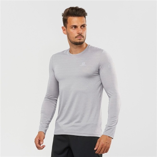 Silver Men's Salomon OUTLINE Long Sleeve T Shirts | 694-JRVWTY