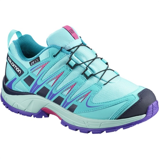 Turquoise Kids' Salomon XA PRO 3D CSWP K Trail Running Shoes | 843-QTKVON