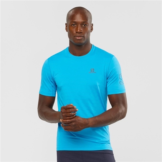 Turquoise Men's Salomon OUTLINE New Trail Running Gear T Shirts | 342-YAUKOJ