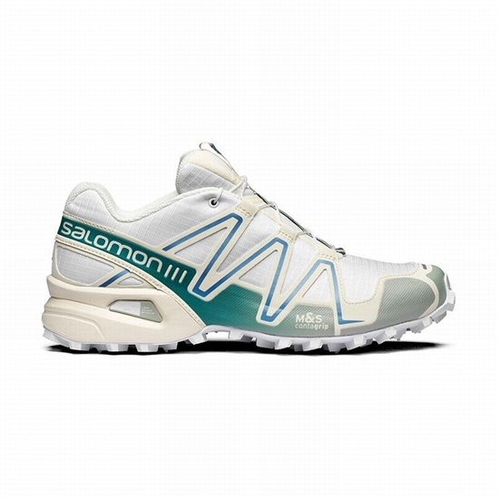 White / Light Turquoise Men's Salomon SPEEDCROSS 3 Trail Running Shoes | 209-SVHBTI