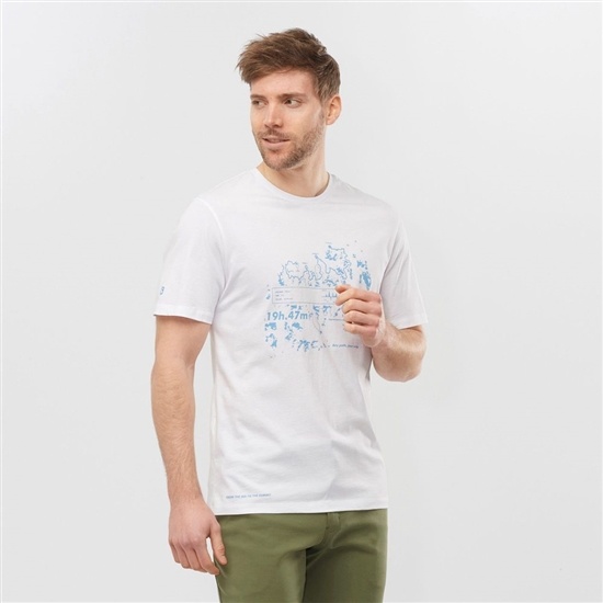 White Men's Salomon OUTLIFE GRAPHIC SALOMONOTONE SS M Short Sleeve T Shirts | 075-KCYURF