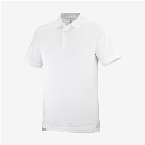 White Men's Salomon OUTLIFE SS POLO M Short Sleeve T Shirts | 173-NGIBEZ