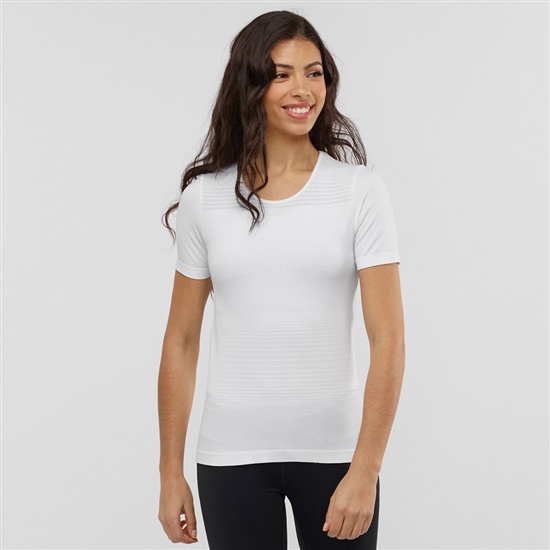 White Women's Salomon ESSENTIAL MOVE ON SEAMLESS T Shirts | 021-OCJNTQ