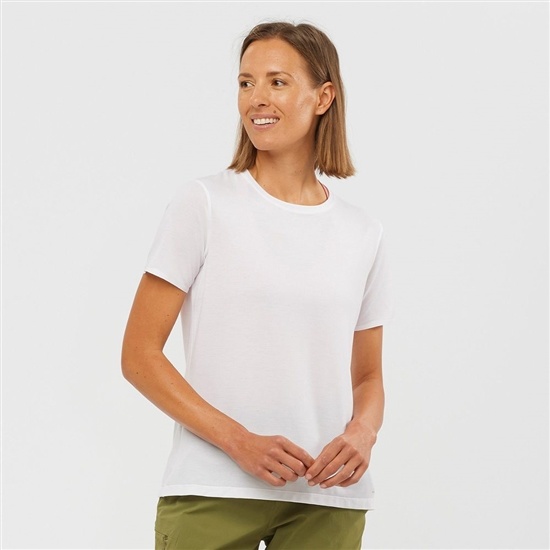 White Women's Salomon ESSENTIAL TENCEL T Shirts | 239-DPSKGV