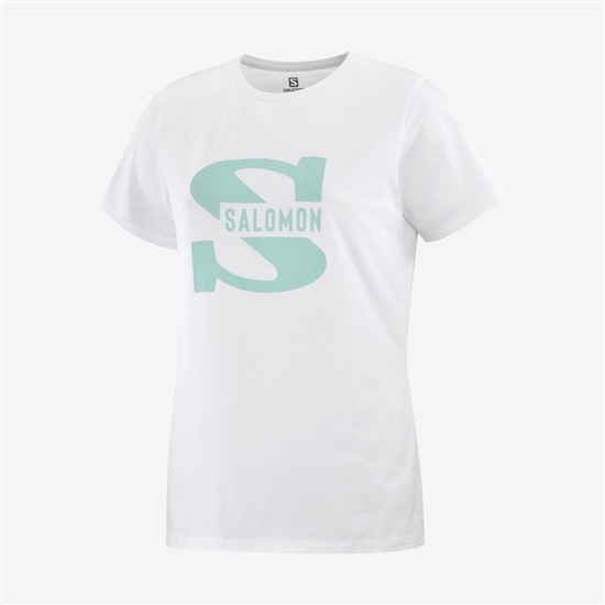 White Women's Salomon OUTLIFE BIG LOGO Short Sleeve T Shirts | 807-GXTLWD