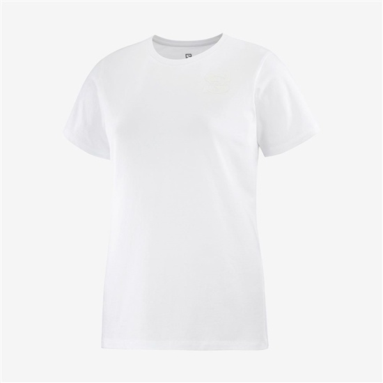 White Women's Salomon OUTLIFE SMALL LOGO SS W Short Sleeve T Shirts | 025-GFIXKB