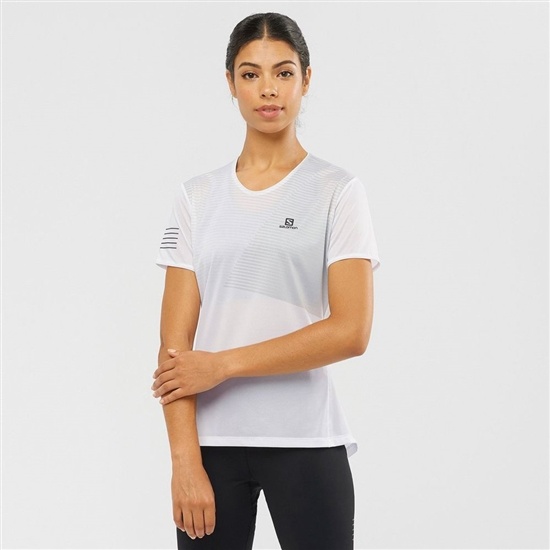 White Women's Salomon SENSE T Shirts | 531-BKGMFR